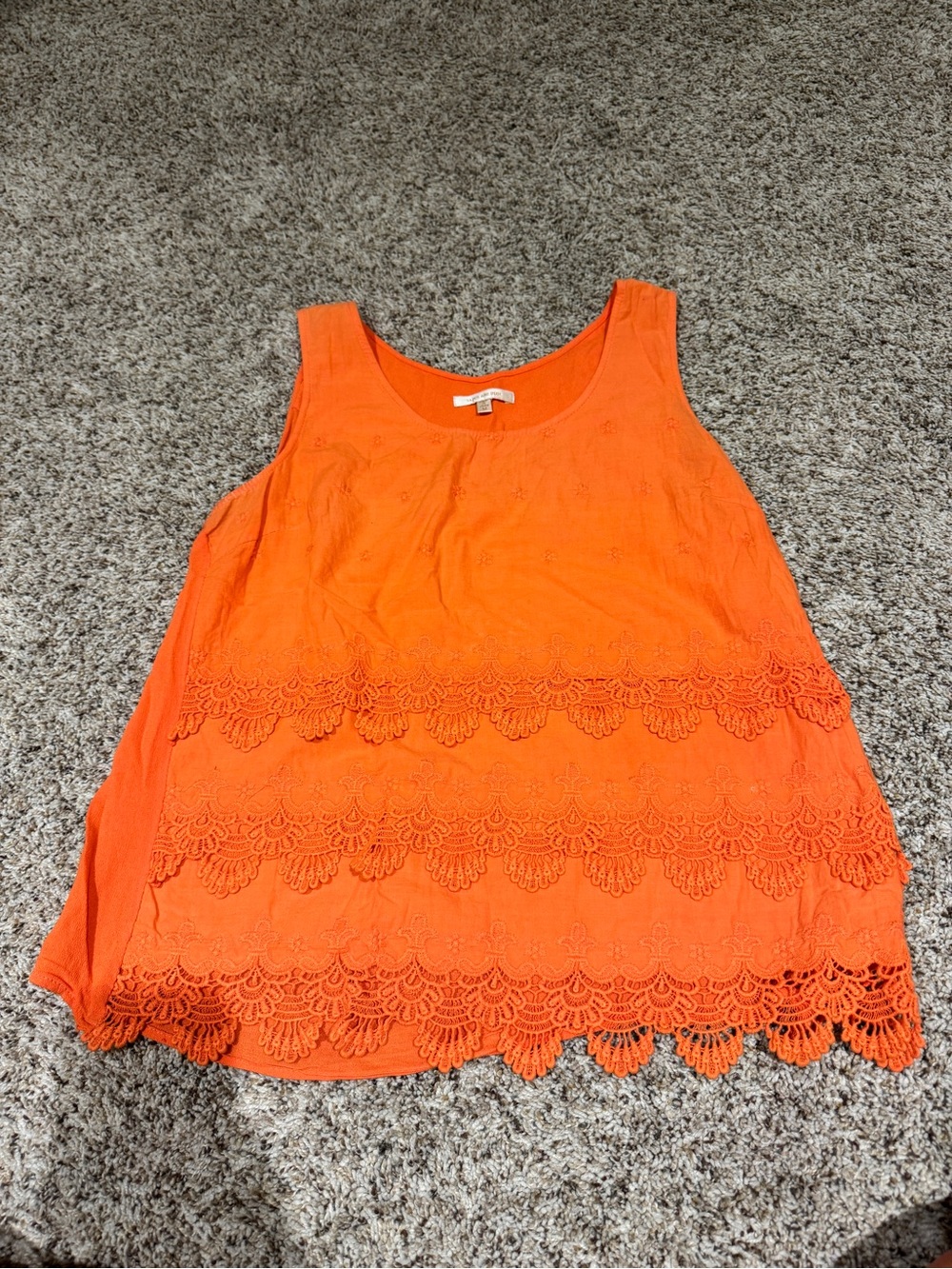 Orange Lace-Trim Tank